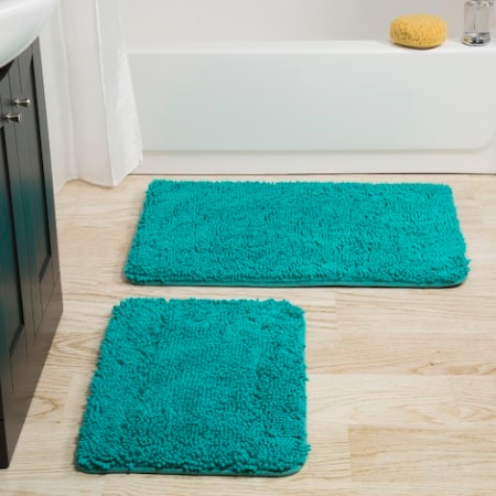 Hastings Home 2 Piece Memory Foam Shag Bath Mat - Seafoam 106491OCE